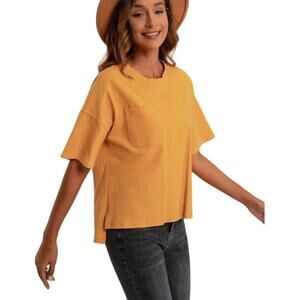 Fall oversized crop round neck short sleeve front pocket casual boy cut sleeves